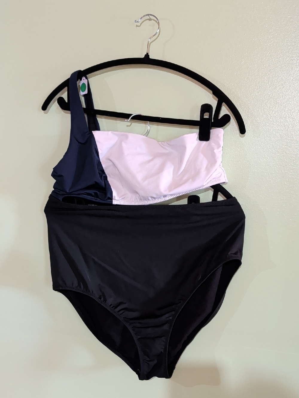 Athleta Color Block Faux Bikini Set - Black, Navy & White Large